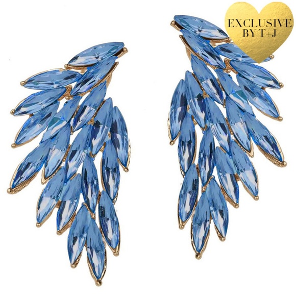 Blue Luxe Wing Crystal Earrings - Picture 2 of 4